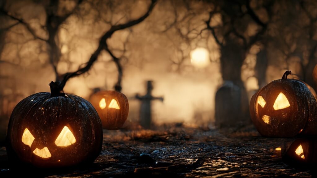 Halloween Pumpkins in a Graveyard