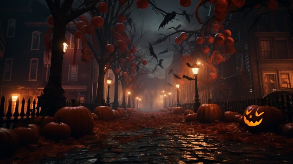 A halloween dark and empty street