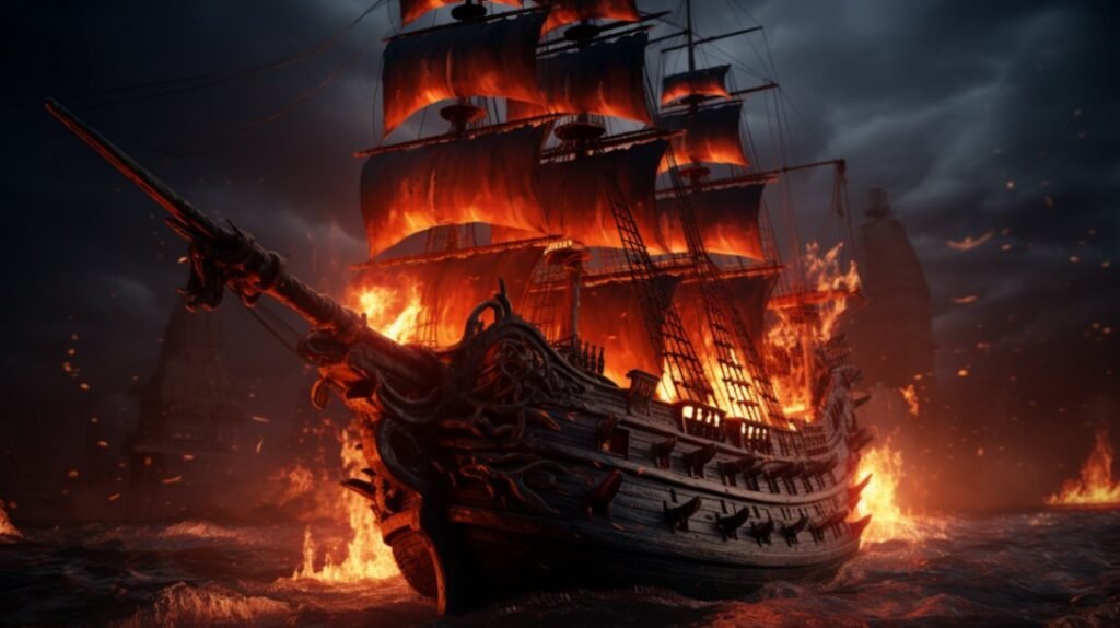 The Ghostly Mariner into flames cover - Horror Fiction Story
