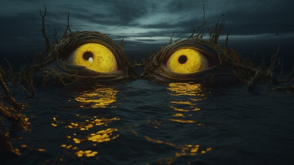 Two yellow eyes are lurking in the dark deep the ocean outside of Tortuga- Lady Lake