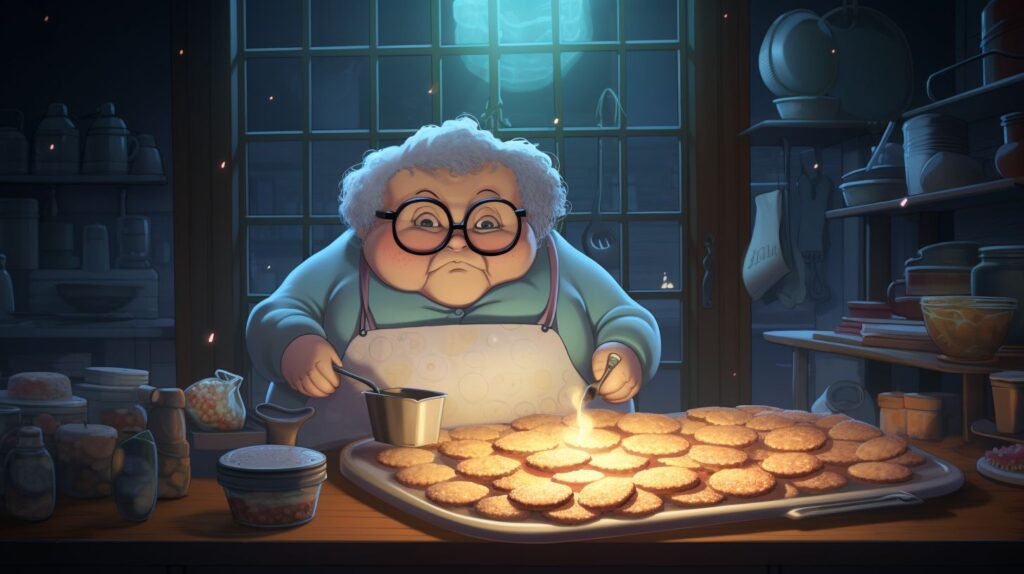 Mrs Abernathy inside her kitchen while she is baking