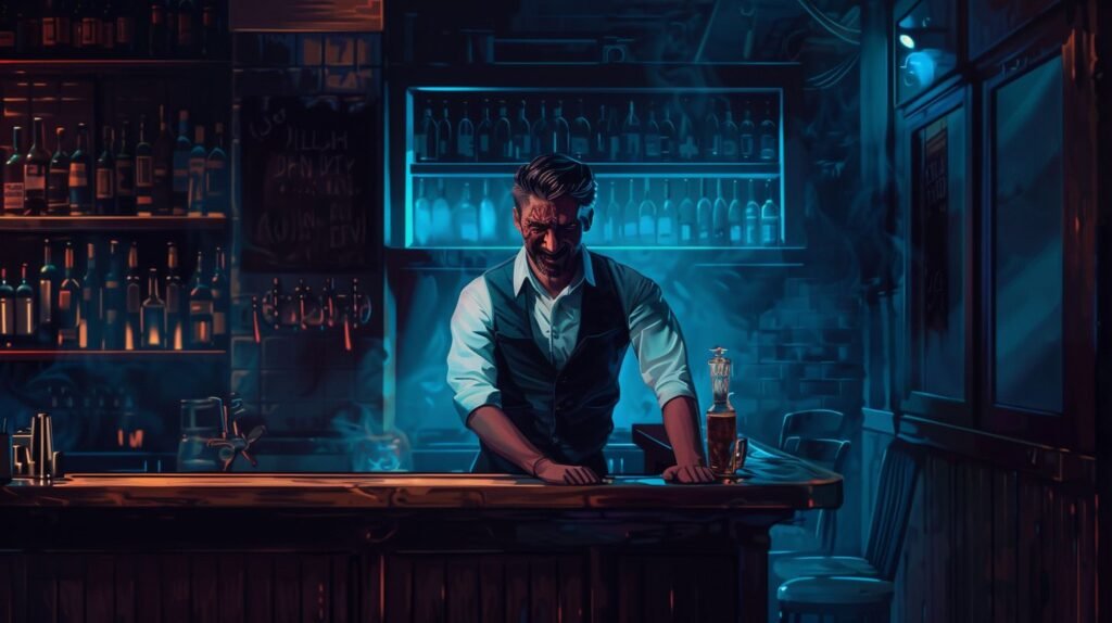 The bartender is alone