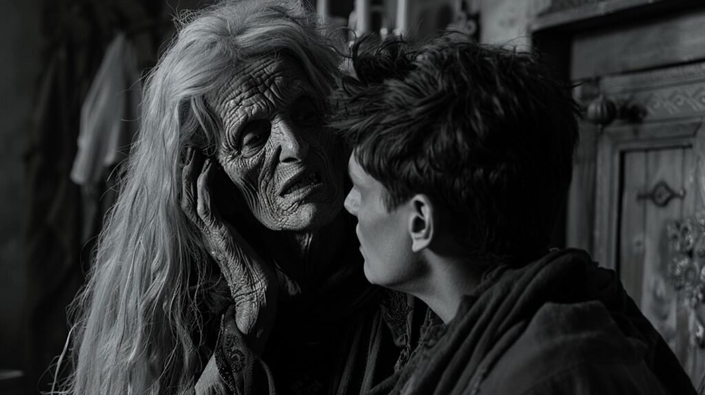 The old gypsy woman is whispering something to Ethan Gypsy's Curse